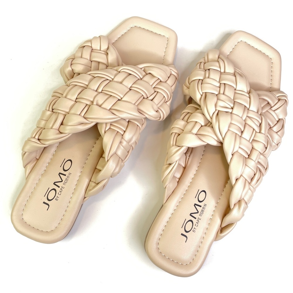 Nude Braided Criss Cross Strap Joelina Open Toe Sandals | Cape Robbin